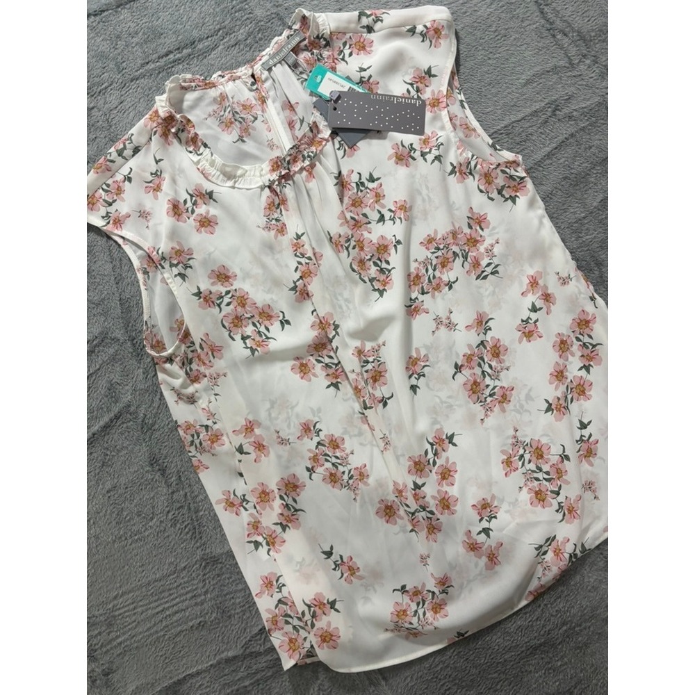 NWT Daniel Rainn Blouse Womens XL‎ Floral Sleeveless Ruffle Neck Career Casual